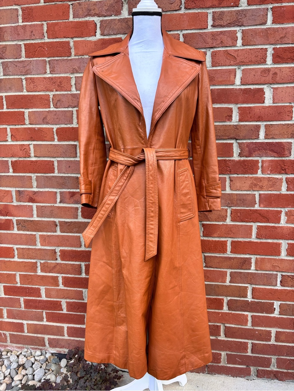Jet Set of California Vintage Genuine Cowhide Grain Leather Trench Coat Womens 6